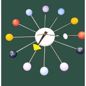 George Nelson Mid Century Modern 1949 Metal Wood Ball Clock TAIWAN Works